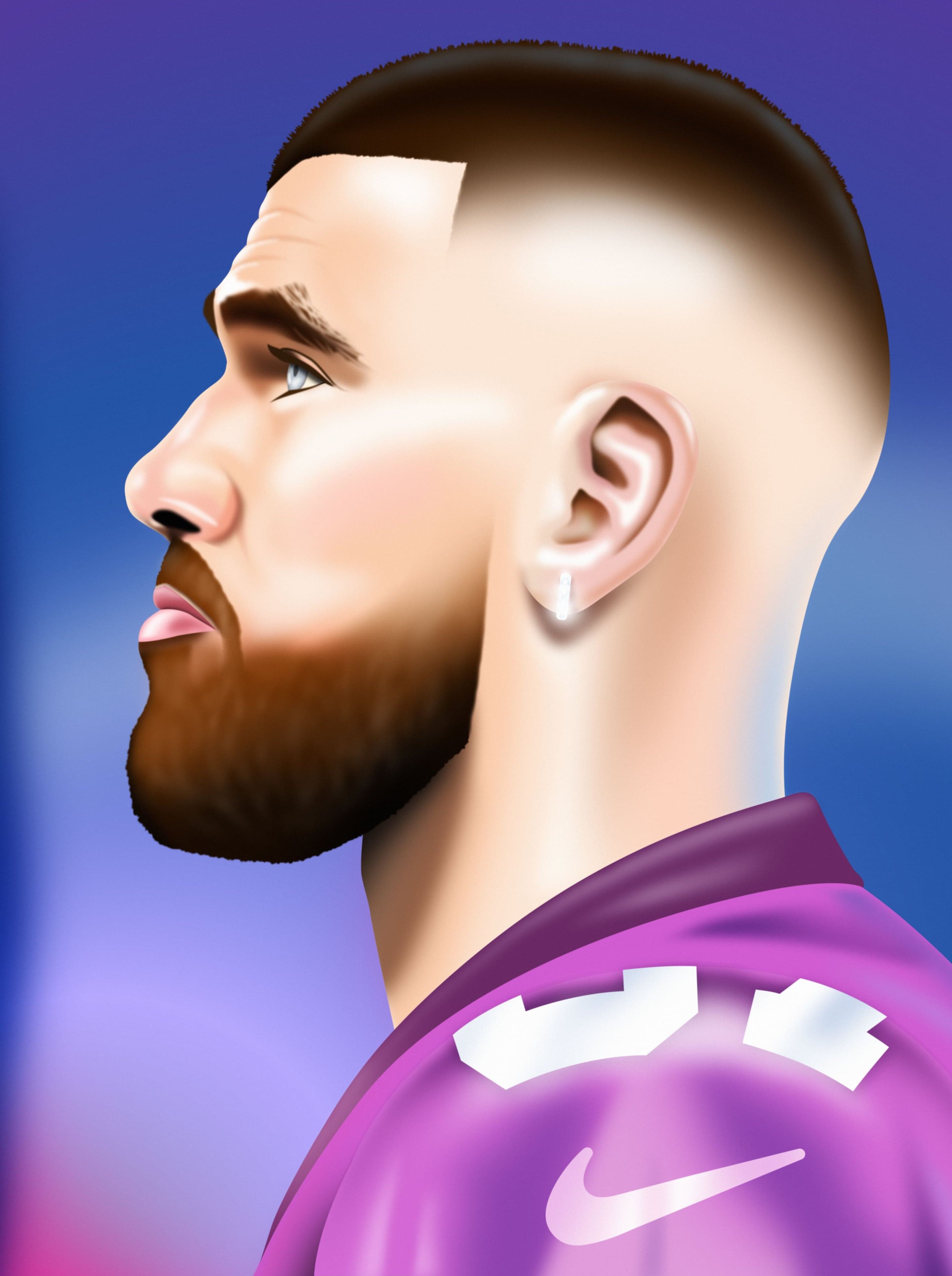 A digitally painted profile of a player in a purple jersey