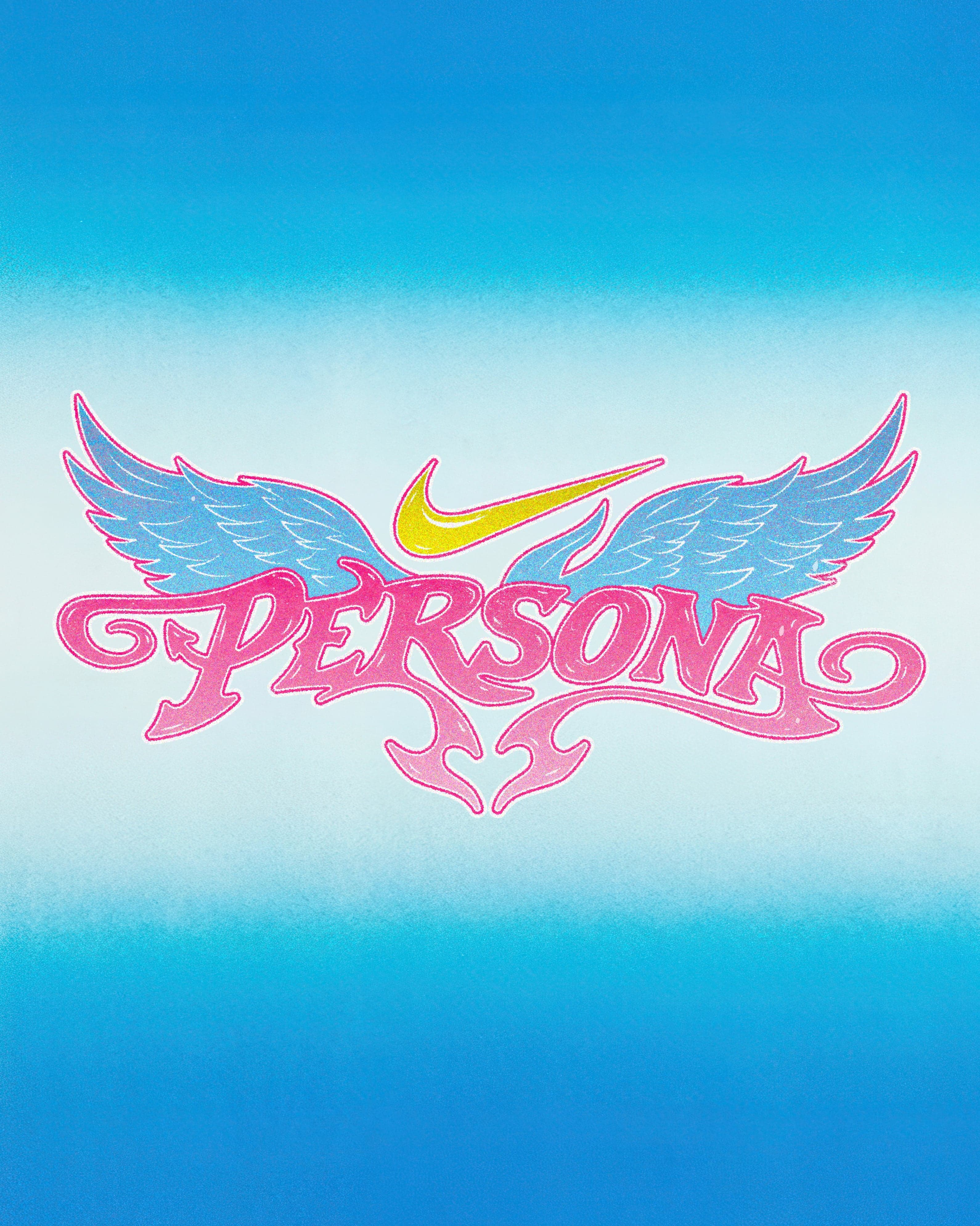The Persona logo, with wings and a Nike swoosh, on a blue gradient