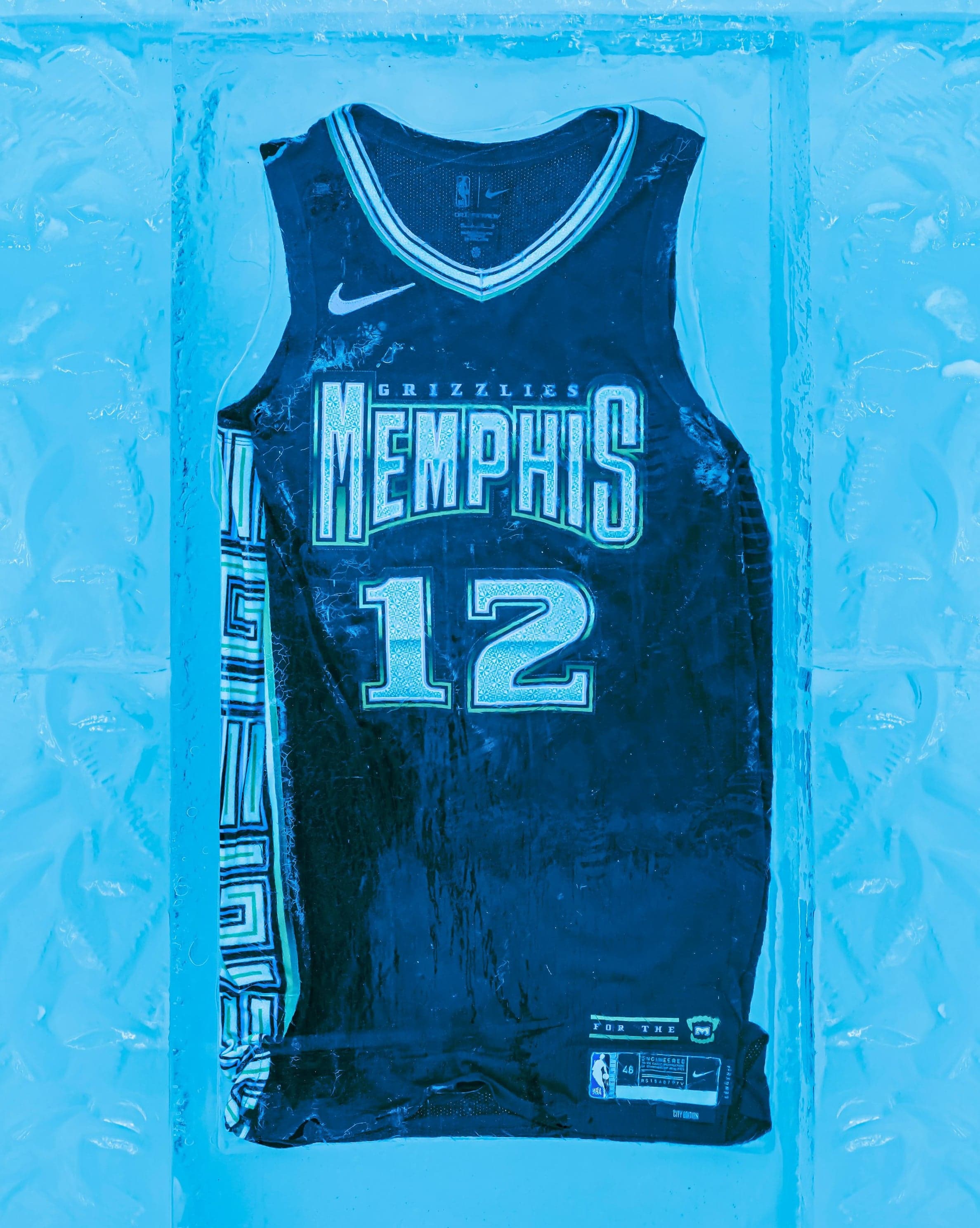 A Memphis number 12 jersey frozen in a block of ice