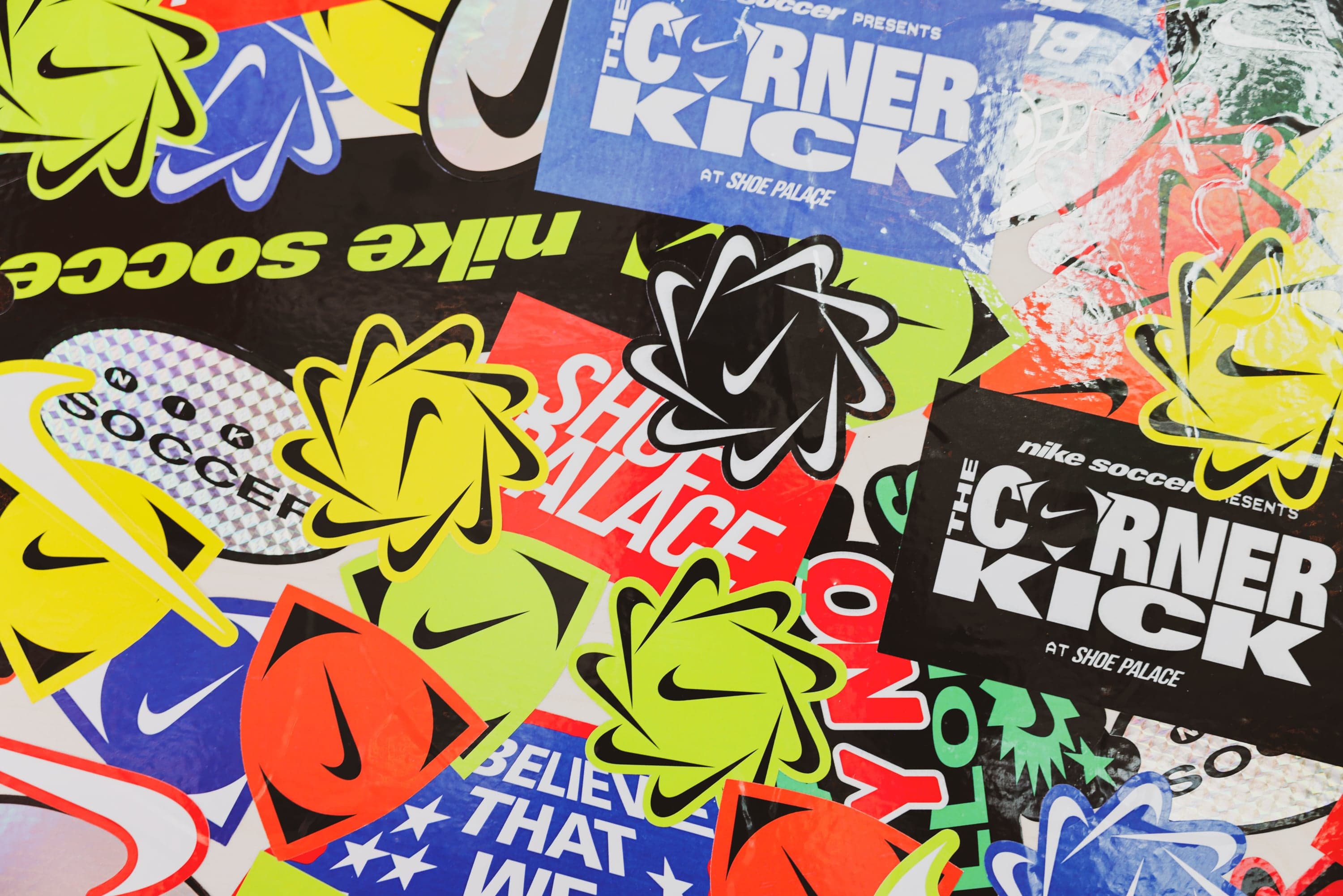 A collage of Corner Kick stickers and Nike Soccer graphics
