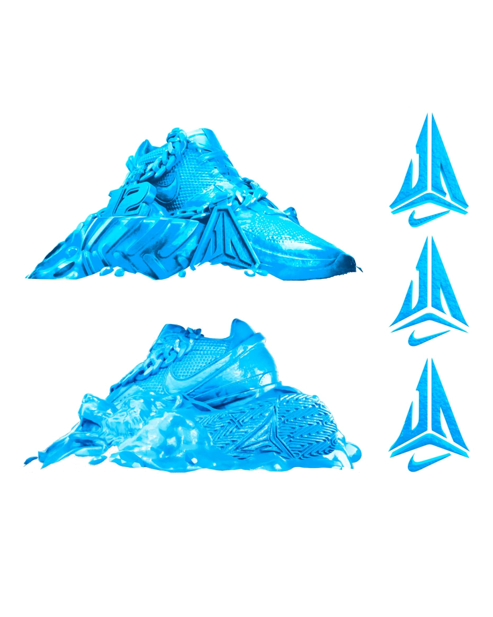 Ice sneaker graphics beside three Ja logos