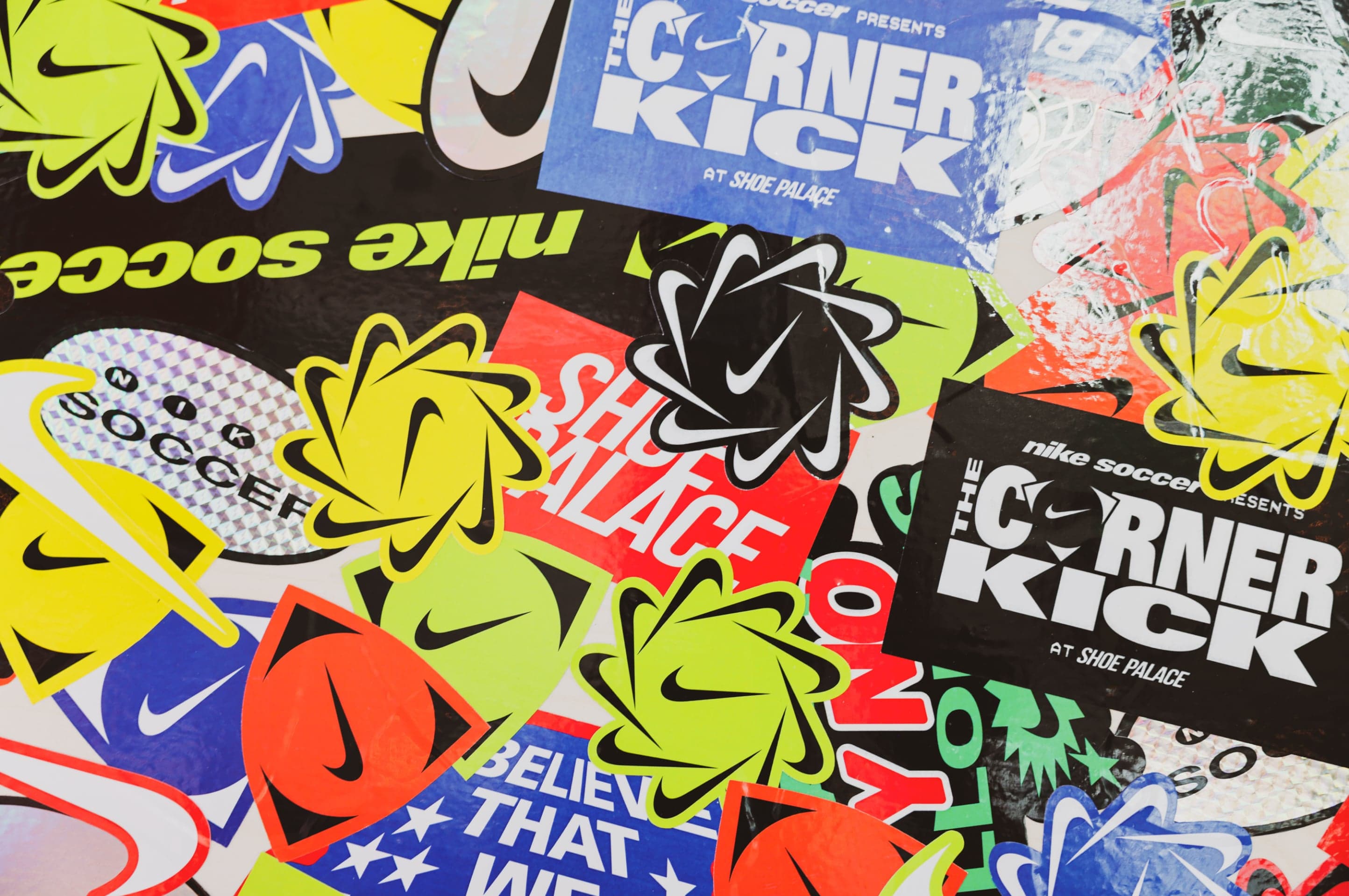 A collage of Corner Kick stickers and Nike Soccer graphics