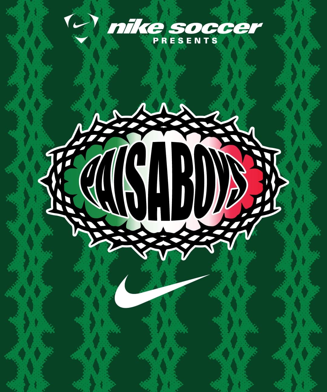 Green Nike Soccer presents Paisa Boys poster with a Nike swoosh