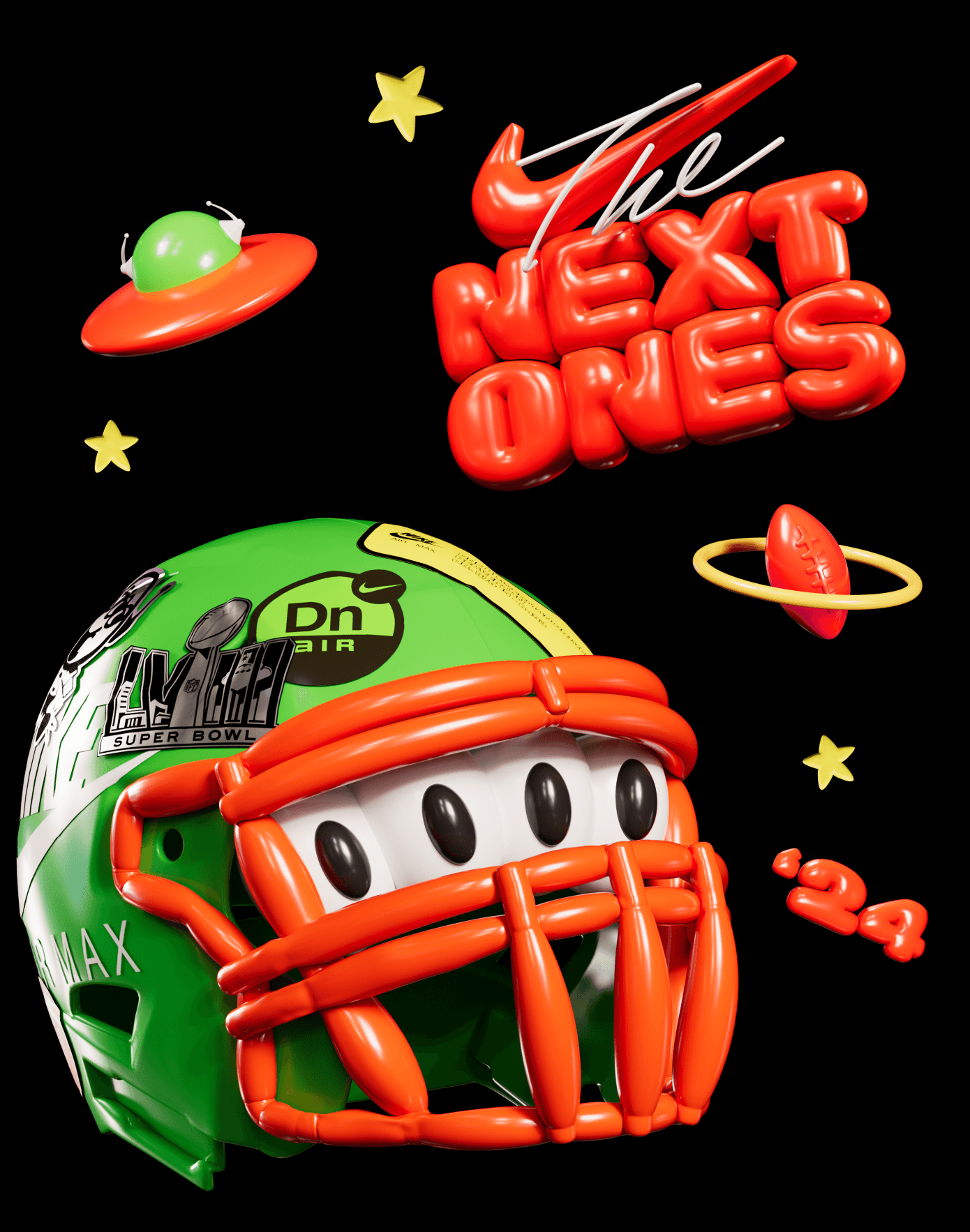 Poster artwork of the inflated green helmet beneath bubble lettering reading “The Next Ones”